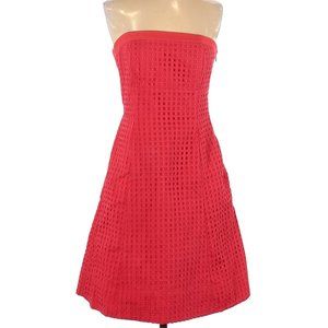 White House Black Market Eyelet Waffle Weave Strapless A-Line Dress Red Sz 2